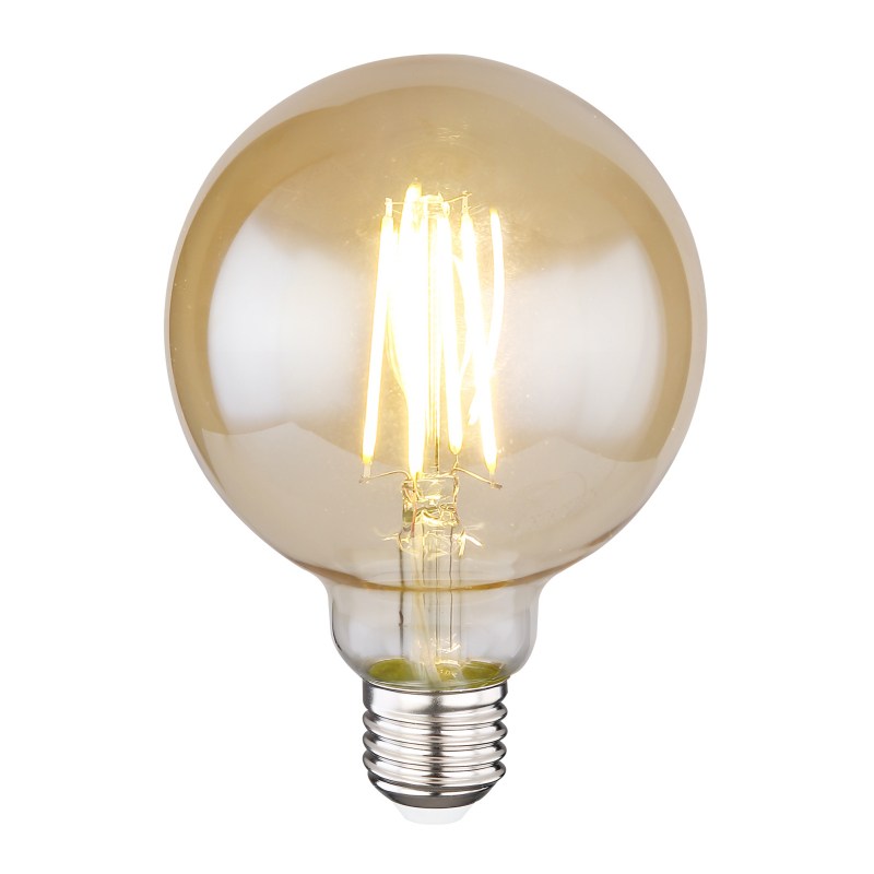 Led žiarovka Filament, sklo amber, Globe, Ø 95, V: 140, 1xE27 LED 7W 230V, 700lm, 2700K